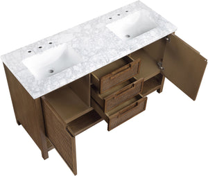 Meridian Furniture Soren Solid Wood Bathroom Vanity with Cane Drawer Fronts and Stone Top for Modern Bathrooms Brown 60 inches 690Brown-60