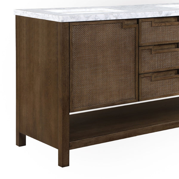 Meridian Furniture Soren Solid Wood Bathroom Vanity with Cane Drawer Fronts and Stone Top for Modern Bathrooms Brown 60 inches 690Brown-60