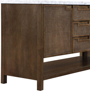Meridian Furniture Soren Solid Wood Bathroom Vanity with Cane Drawer Fronts and Stone Top for Modern Bathrooms Brown 60 inches 690Brown-60