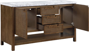 Meridian Furniture Soren Solid Wood Bathroom Vanity with Cane Drawer Fronts and Stone Top for Modern Bathrooms Brown 60 inches 690Brown-60