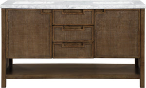 Meridian Furniture Soren Solid Wood Bathroom Vanity with Cane Drawer Fronts and Stone Top for Modern Bathrooms Brown 60 inches 690Brown-60