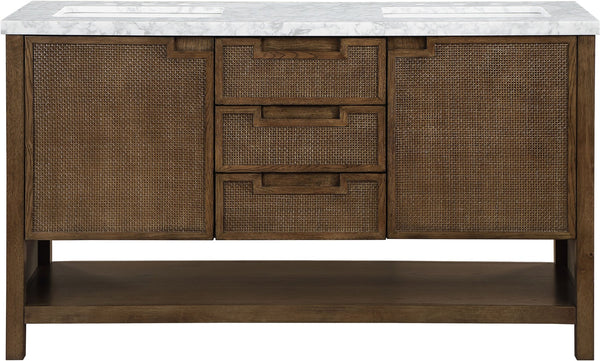 Meridian Furniture Soren Solid Wood Bathroom Vanity with Cane Drawer Fronts and Stone Top for Modern Bathrooms Brown 60 inches 690Brown-60