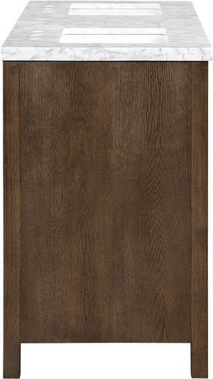 Meridian Furniture Soren Solid Wood Bathroom Vanity with Cane Drawer Fronts and Stone Top for Modern Bathrooms Brown 60 inches 690Brown-60
