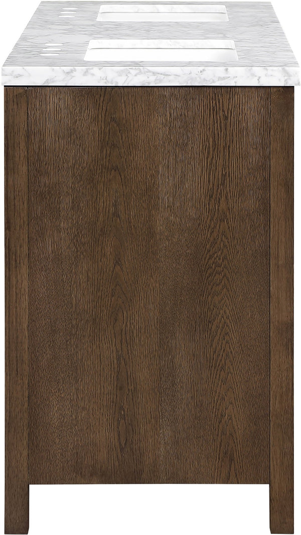 Meridian Furniture Soren Solid Wood Bathroom Vanity with Cane Drawer Fronts and Stone Top for Modern Bathrooms Brown 60 inches 690Brown-60
