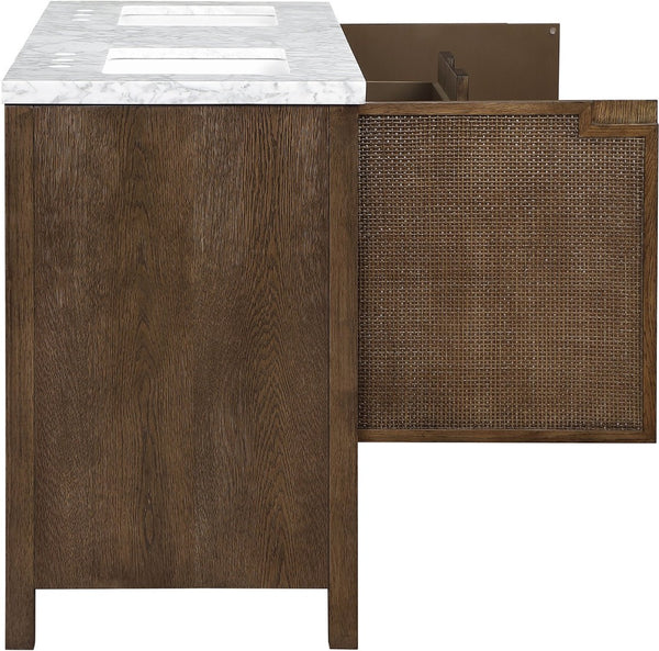 Meridian Furniture Soren Solid Wood Bathroom Vanity with Cane Drawer Fronts and Stone Top for Modern Bathrooms Brown 60 inches 690Brown-60