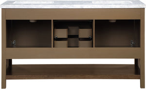 Meridian Furniture Soren Solid Wood Bathroom Vanity with Cane Drawer Fronts and Stone Top for Modern Bathrooms Brown 60 inches 690Brown-60