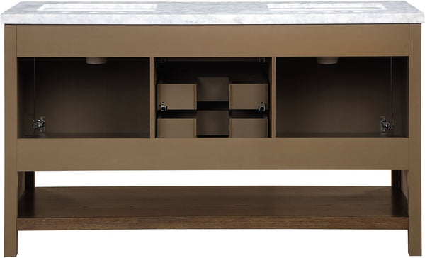 Meridian Furniture Soren Solid Wood Bathroom Vanity with Cane Drawer Fronts and Stone Top for Modern Bathrooms Brown 60 inches 690Brown-60