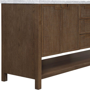 Meridian Furniture Soren Solid Wood Bathroom Vanity with Cane Drawer Fronts and Stone Top for Modern Bathrooms Brown 72 inches 690Brown-72