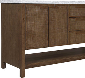 Meridian Furniture Soren Solid Wood Bathroom Vanity with Cane Drawer Fronts and Stone Top for Modern Bathrooms Brown 72 inches 690Brown-72