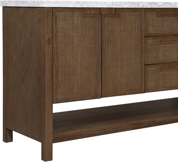 Meridian Furniture Soren Solid Wood Bathroom Vanity with Cane Drawer Fronts and Stone Top for Modern Bathrooms Brown 72 inches 690Brown-72