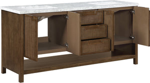 Meridian Furniture Soren Solid Wood Bathroom Vanity with Cane Drawer Fronts and Stone Top for Modern Bathrooms Brown 72 inches 690Brown-72