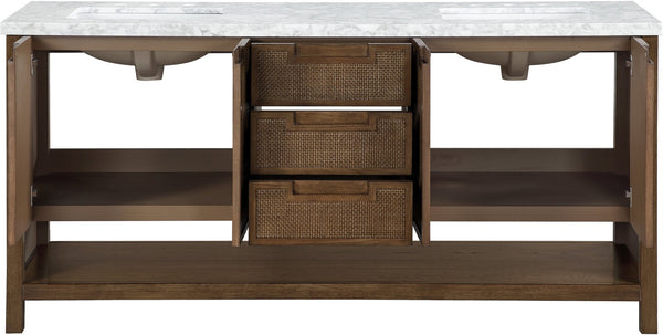 Meridian Furniture Soren Solid Wood Bathroom Vanity with Cane Drawer Fronts and Stone Top for Modern Bathrooms Brown 72 inches 690Brown-72