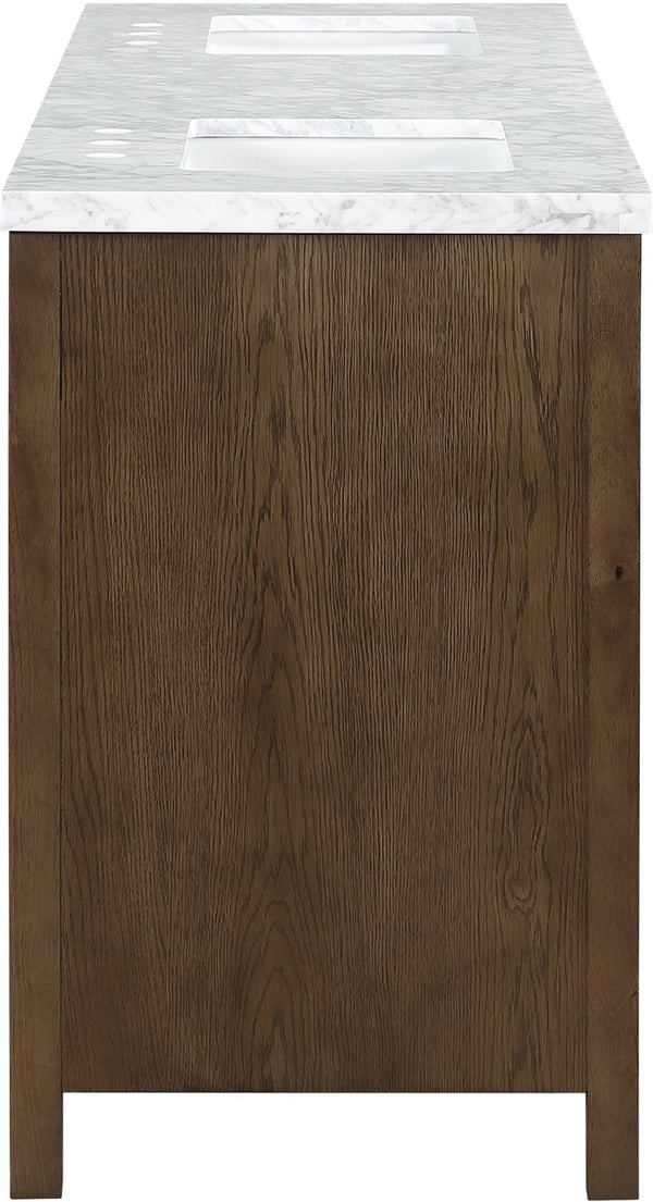 Meridian Furniture Soren Solid Wood Bathroom Vanity with Cane Drawer Fronts and Stone Top for Modern Bathrooms Brown 72 inches 690Brown-72