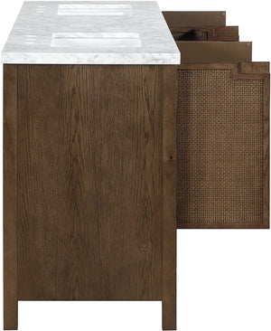 Meridian Furniture Soren Solid Wood Bathroom Vanity with Cane Drawer Fronts and Stone Top for Modern Bathrooms Brown 72 inches 690Brown-72
