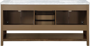 Meridian Furniture Soren Solid Wood Bathroom Vanity with Cane Drawer Fronts and Stone Top for Modern Bathrooms Brown 72 inches 690Brown-72