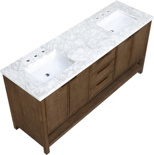 Meridian Furniture Soren Solid Wood Bathroom Vanity with Cane Drawer Fronts and Stone Top for Modern Bathrooms Brown 72 inches 690Brown-72