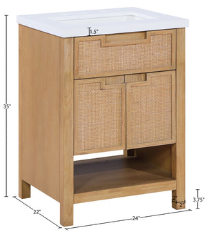 Meridian Furniture Soren Solid Wood Bathroom Vanity with Cane Drawer Fronts and Stone Top for Modern Bathrooms Natural 24 inches 690Natural-24