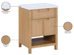 Meridian Furniture Soren Solid Wood Bathroom Vanity with Cane Drawer Fronts and Stone Top for Modern Bathrooms Natural 24 inches 690Natural-24