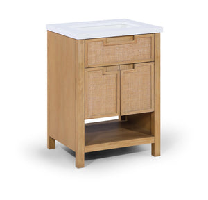 Meridian Furniture Soren Solid Wood Bathroom Vanity with Cane Drawer Fronts and Stone Top for Modern Bathrooms Natural 24 inches 690Natural-24