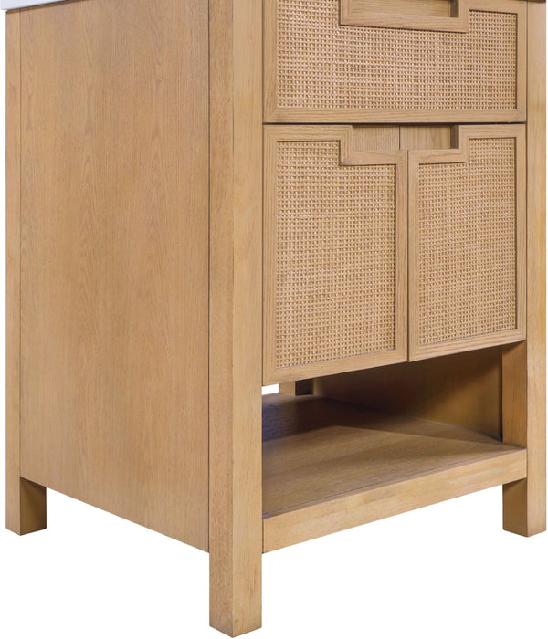 Meridian Furniture Soren Solid Wood Bathroom Vanity with Cane Drawer Fronts and Stone Top for Modern Bathrooms Natural 24 inches 690Natural-24