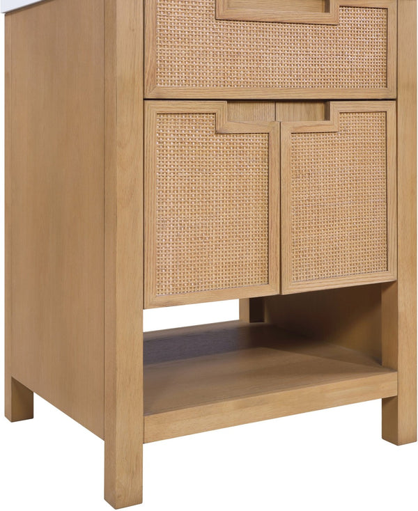 Meridian Furniture Soren Solid Wood Bathroom Vanity with Cane Drawer Fronts and Stone Top for Modern Bathrooms Natural 24 inches 690Natural-24