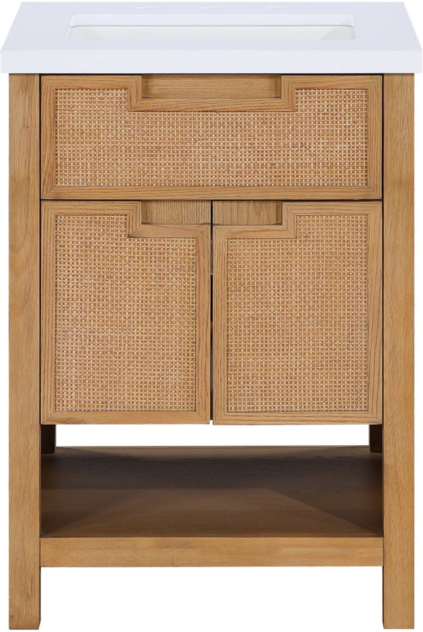 Meridian Furniture Soren Solid Wood Bathroom Vanity with Cane Drawer Fronts and Stone Top for Modern Bathrooms Natural 24 inches 690Natural-24