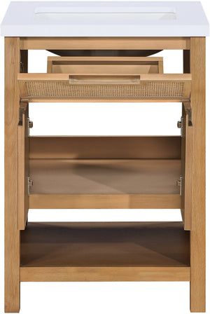 Meridian Furniture Soren Solid Wood Bathroom Vanity with Cane Drawer Fronts and Stone Top for Modern Bathrooms Natural 24 inches 690Natural-24