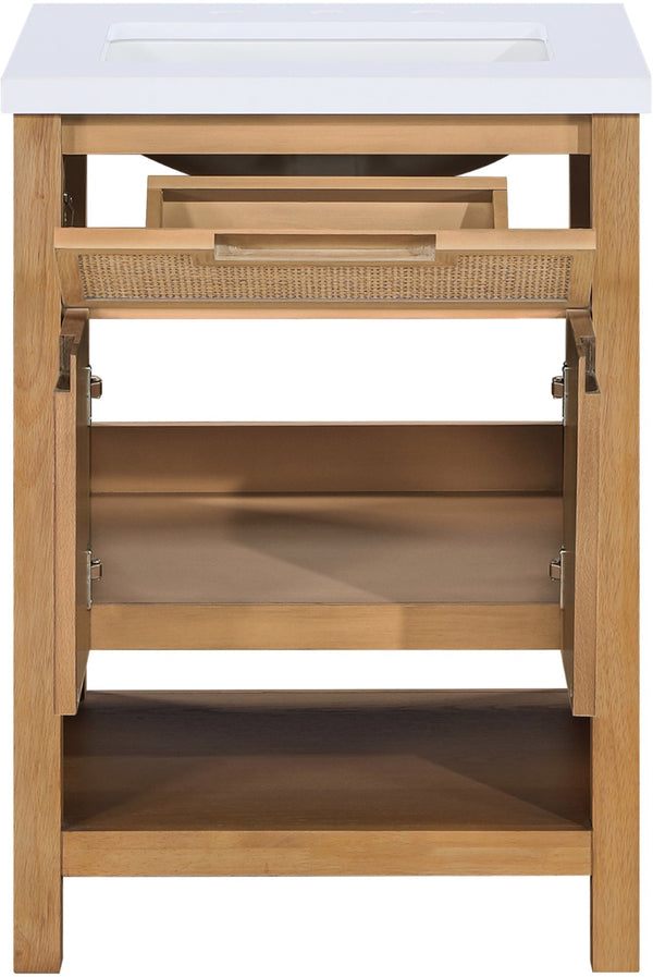 Meridian Furniture Soren Solid Wood Bathroom Vanity with Cane Drawer Fronts and Stone Top for Modern Bathrooms Natural 24 inches 690Natural-24