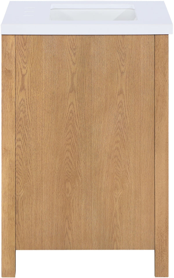 Meridian Furniture Soren Solid Wood Bathroom Vanity with Cane Drawer Fronts and Stone Top for Modern Bathrooms Natural 24 inches 690Natural-24