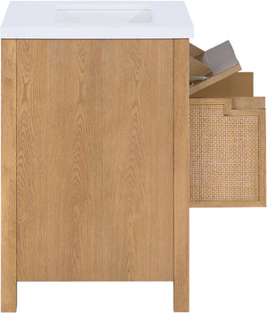 Meridian Furniture Soren Solid Wood Bathroom Vanity with Cane Drawer Fronts and Stone Top for Modern Bathrooms Natural 24 inches 690Natural-24