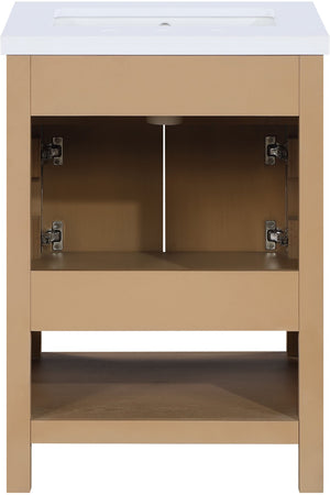 Meridian Furniture Soren Solid Wood Bathroom Vanity with Cane Drawer Fronts and Stone Top for Modern Bathrooms Natural 24 inches 690Natural-24