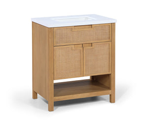 Meridian Furniture Soren Solid Wood Bathroom Vanity with Cane Drawer Fronts and Stone Top for Modern Bathrooms Natural 30 inches 690Natural-30