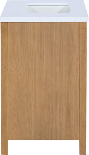 Meridian Furniture Soren Solid Wood Bathroom Vanity with Cane Drawer Fronts and Stone Top for Modern Bathrooms Natural 30 inches 690Natural-30