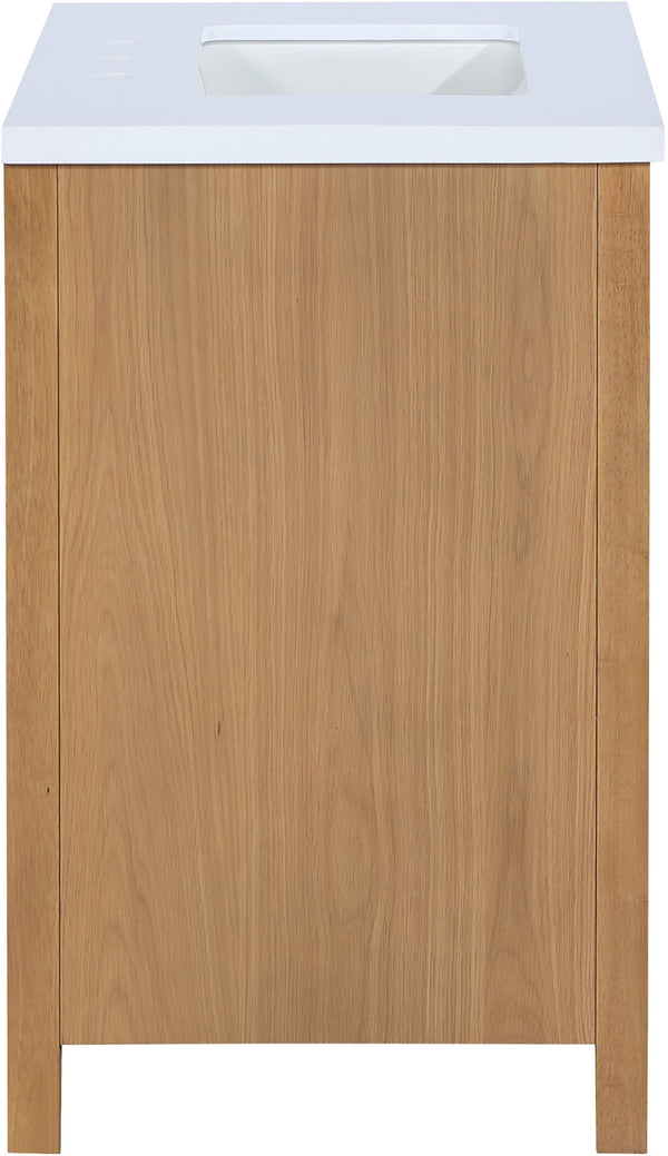 Meridian Furniture Soren Solid Wood Bathroom Vanity with Cane Drawer Fronts and Stone Top for Modern Bathrooms Natural 30 inches 690Natural-30