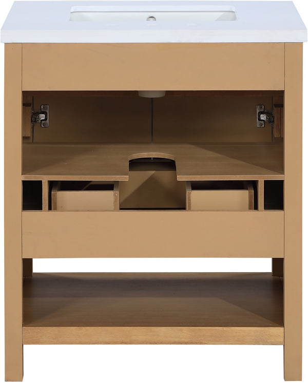 Meridian Furniture Soren Solid Wood Bathroom Vanity with Cane Drawer Fronts and Stone Top for Modern Bathrooms Natural 30 inches 690Natural-30