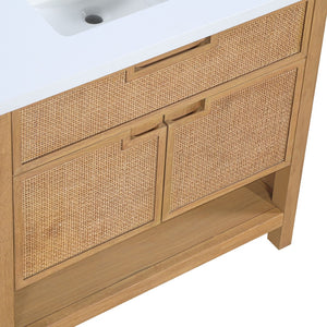 Meridian Furniture Soren Solid Wood Bathroom Vanity with Cane Drawer Fronts and Stone Top for Modern Bathrooms Natural 36 inches 690Natural-36