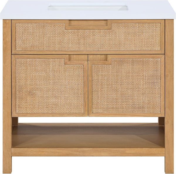 Meridian Furniture Soren Solid Wood Bathroom Vanity with Cane Drawer Fronts and Stone Top for Modern Bathrooms Natural 36 inches 690Natural-36