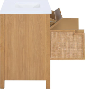 Meridian Furniture Soren Solid Wood Bathroom Vanity with Cane Drawer Fronts and Stone Top for Modern Bathrooms Natural 36 inches 690Natural-36