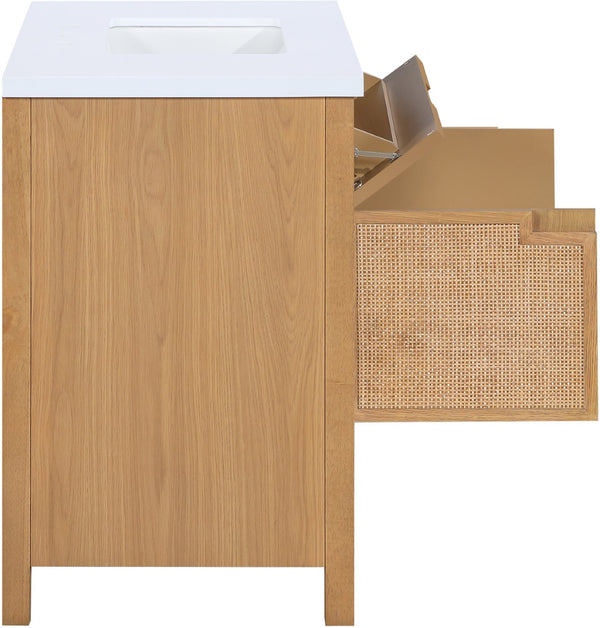 Meridian Furniture Soren Solid Wood Bathroom Vanity with Cane Drawer Fronts and Stone Top for Modern Bathrooms Natural 36 inches 690Natural-36