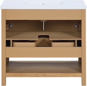 Meridian Furniture Soren Solid Wood Bathroom Vanity with Cane Drawer Fronts and Stone Top for Modern Bathrooms Natural 36 inches 690Natural-36