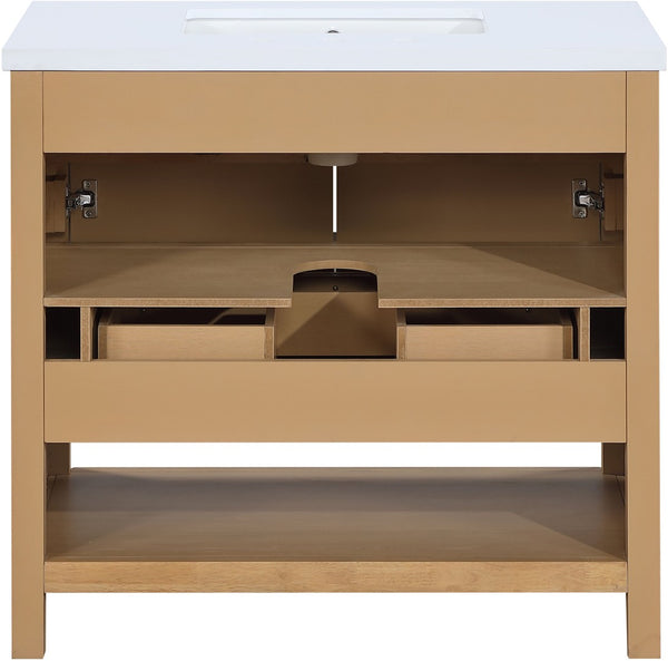 Meridian Furniture Soren Solid Wood Bathroom Vanity with Cane Drawer Fronts and Stone Top for Modern Bathrooms Natural 36 inches 690Natural-36