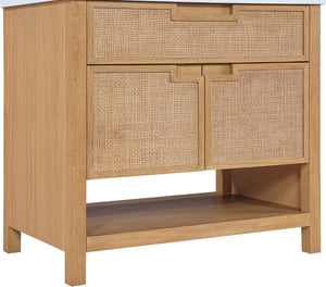 Meridian Furniture Soren Solid Wood Bathroom Vanity with Cane Drawer Fronts and Stone Top for Modern Bathrooms Natural 36 inches 690Natural-36