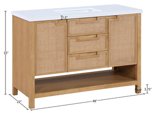 Meridian Furniture Soren Solid Wood Bathroom Vanity with Cane Drawer Fronts and Stone Top for Modern Bathrooms Natural 48 inches 690Natural-48