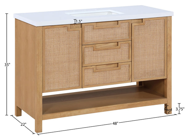 Meridian Furniture Soren Solid Wood Bathroom Vanity with Cane Drawer Fronts and Stone Top for Modern Bathrooms Natural 48 inches 690Natural-48