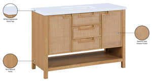 Meridian Furniture Soren Solid Wood Bathroom Vanity with Cane Drawer Fronts and Stone Top for Modern Bathrooms Natural 48 inches 690Natural-48
