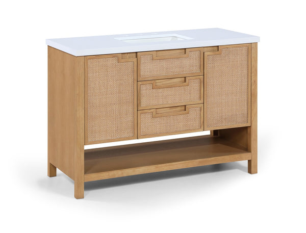 Meridian Furniture Soren Solid Wood Bathroom Vanity with Cane Drawer Fronts and Stone Top for Modern Bathrooms Natural 48 inches 690Natural-48