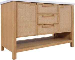Meridian Furniture Soren Solid Wood Bathroom Vanity with Cane Drawer Fronts and Stone Top for Modern Bathrooms Natural 48 inches 690Natural-48