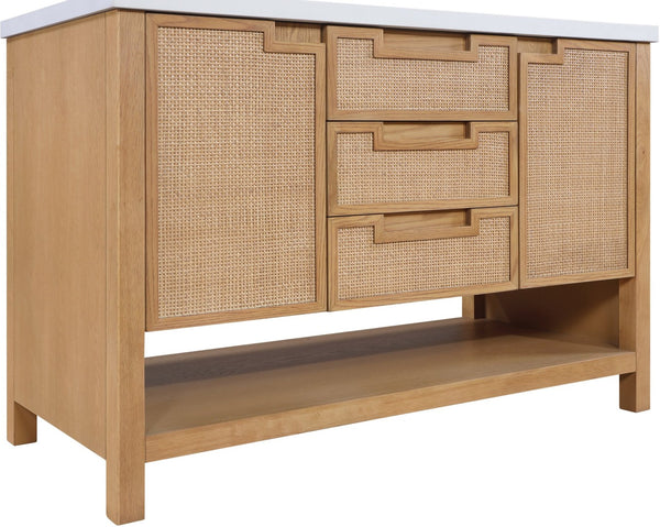 Meridian Furniture Soren Solid Wood Bathroom Vanity with Cane Drawer Fronts and Stone Top for Modern Bathrooms Natural 48 inches 690Natural-48