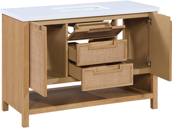 Meridian Furniture Soren Solid Wood Bathroom Vanity with Cane Drawer Fronts and Stone Top for Modern Bathrooms Natural 48 inches 690Natural-48