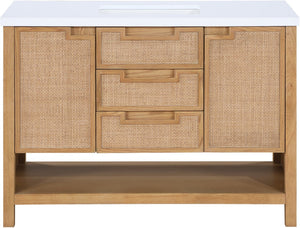 Meridian Furniture Soren Solid Wood Bathroom Vanity with Cane Drawer Fronts and Stone Top for Modern Bathrooms Natural 48 inches 690Natural-48